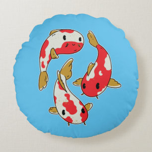 Beautiful Koi Fishes Cartoon Design Round Cushion