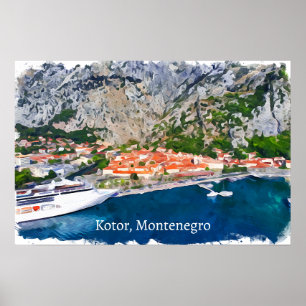 Beautiful Kotor Bay Montenegro Panorama View Poster