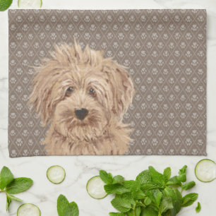 Beautiful Labradoodle Love Dog Paw Painting Beige Tea Towel