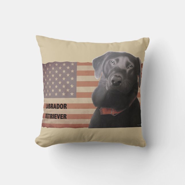 Beautiful Labrador Retriever American Flag Cushion (Front)