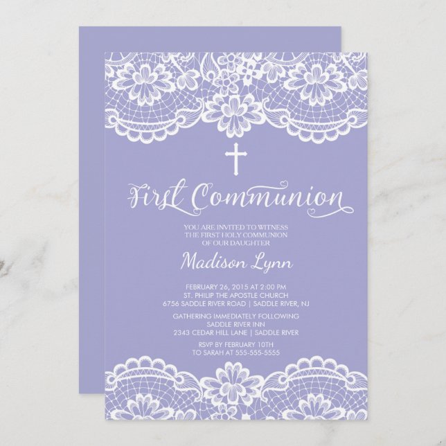 Beautiful Lace First Holy Communion Invitation (Front/Back)