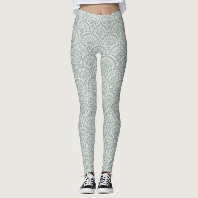 Beautiful Lace Pattern on Mint Green  Leggings (Front)
