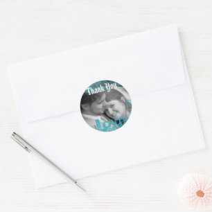 Beautiful Lace Thank You Wedding  your photo Classic Round Sticker