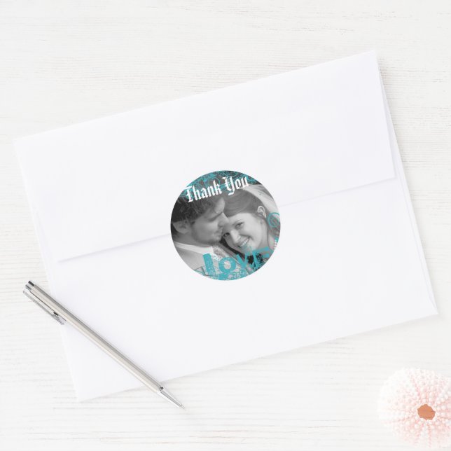 Beautiful Lace Thank You Wedding  your photo Classic Round Sticker (Envelope)