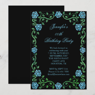 Beautiful Lacy Aqua Rose Framed Birthday Party Invitation