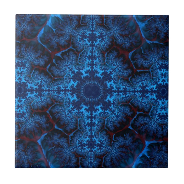 Beautiful Lacy Blue Filigree Fractal Abstract   Th Ceramic Tile (Front)