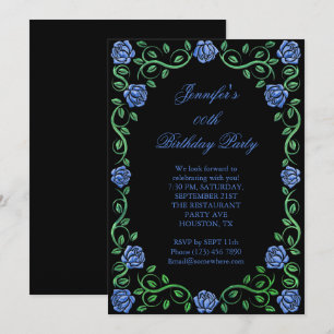 Beautiful Lacy Blue Rose Framed Birthday Party Invitation