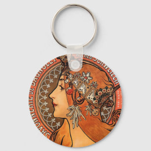Beautiful ladies profile - Mucha Key Ring