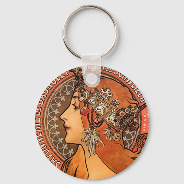 Beautiful ladies profile - Mucha Key Ring (Front)