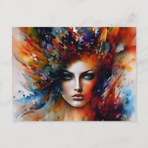 Beautiful Lady Abstract Colours Watercolor Postcard