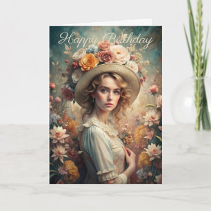Beautiful Lady and Flowers Birthday Card