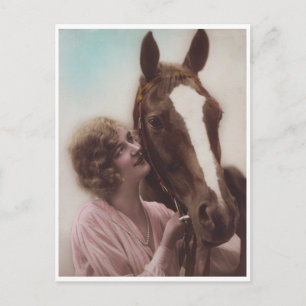 Beautiful Lady and Horse Vintage 1920s Glamour Postcard