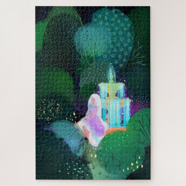 Beautiful Lady at the Garden Fountain Jigsaw Puzzle (Vertical)