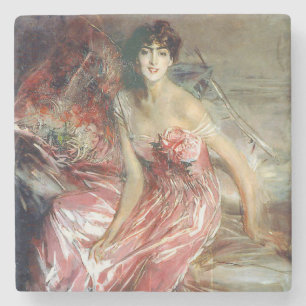 Beautiful Lady in a Pink Dress (Giovanni Boldini) Stone Coaster