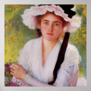 Beautiful lady in garden by Albert Lynch,vintage Poster