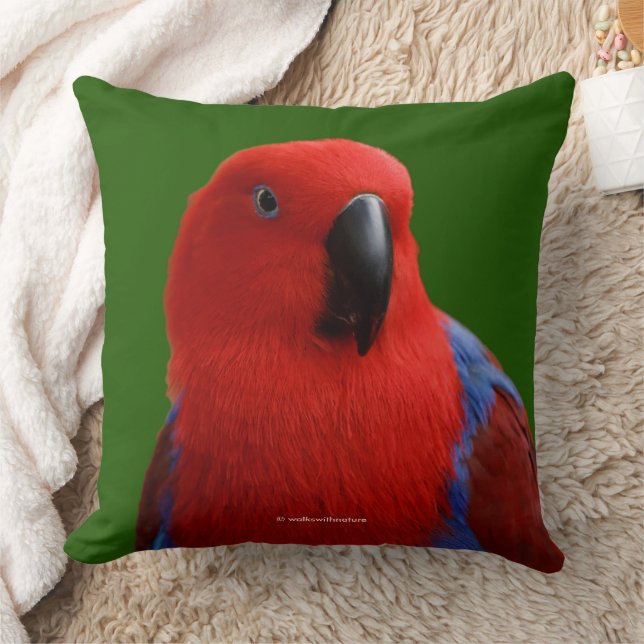 Beautiful "Lady in Red" Eclectus Parrot Bird Cushion (Blanket)