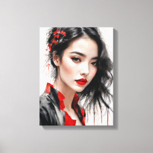 Beautiful Lady Ink Portrait Canvas Print