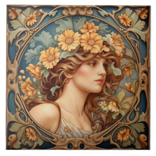 beautiful lady portuguese art  ceramic tile