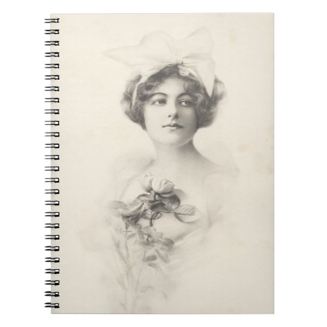Beautiful Lady with a Rose Floral Notebook (Front)