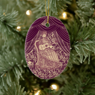 Beautiful lady with guitar ceramic ornament