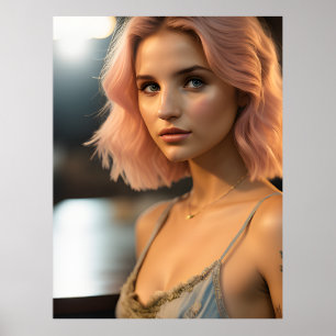 Beautiful Lady With Pastel Pink Hair Poster