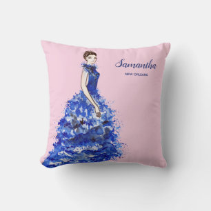 Beautiful Lady with Sparkly Blue Gown Fashion Cushion