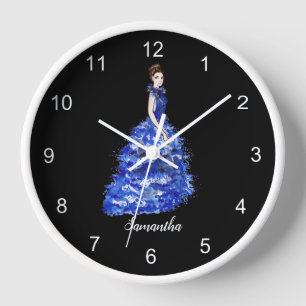 Beautiful Lady with Sparkly Blue Gown Fashion Larg Clock
