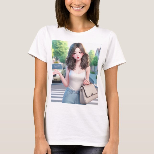 Beautiful Lady with Wavy Hair 4 T-Shirt (Front)