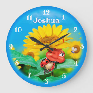 Beautiful Ladybug snoozing on Sunflowers. Large Clock