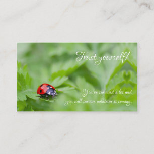 Beautiful ladybug with motivational quote business card
