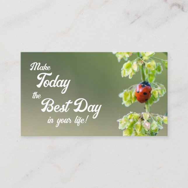 Beautiful ladybug with motivational quote business card (Front)