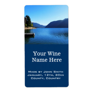 beautiful lake, mountain, blue sky wine labels.