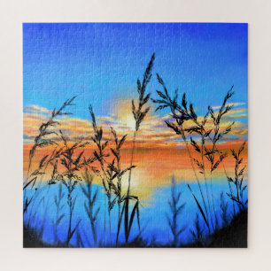 Beautiful Lake Sunset - Mirror - Original Painting Jigsaw Puzzle