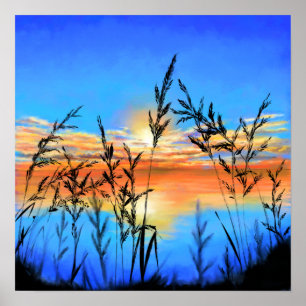 Beautiful Lake Sunset - Mirror - Original Painting Poster