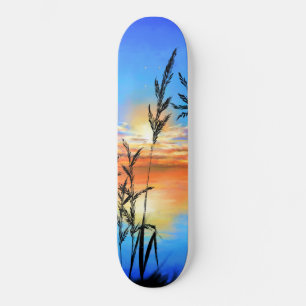 Beautiful Lake Sunset - Mirror - Original Painting Skateboard