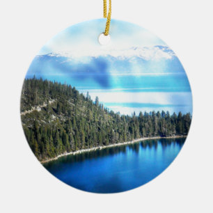 BEAUTIFUL LAKE TAHOE CERAMIC TREE DECORATION