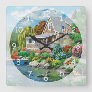Beautiful Lakeside Memories Square Wall Clock