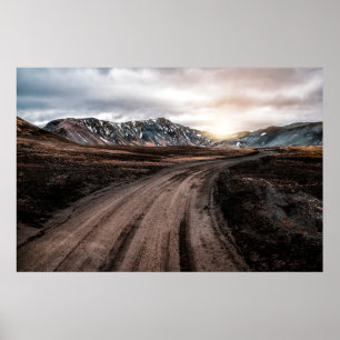 Beautiful Landmanalaugar gravel dust road way on h Poster
