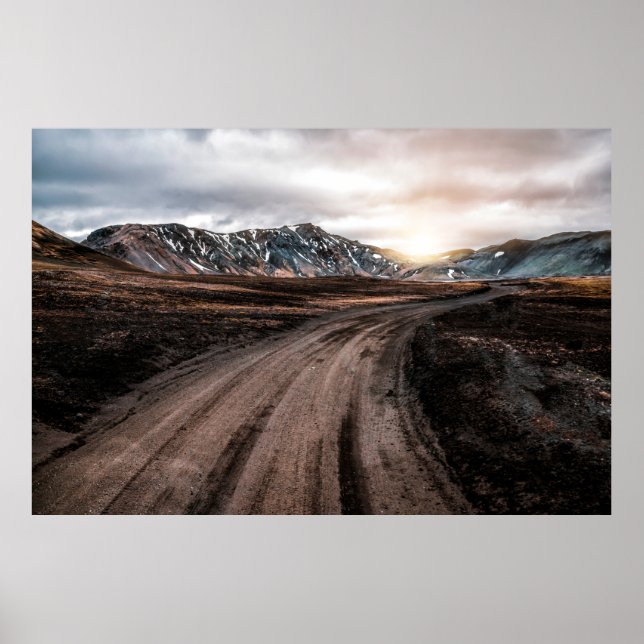 Beautiful Landmanalaugar gravel dust road way on h Poster (Front)