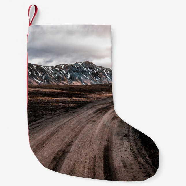 Beautiful Landmanalaugar gravel dust road way on h Small Christmas Stocking (Front)
