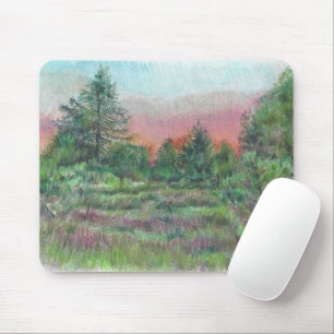 Beautiful Landscape Art Trees Pink Sky Night Mouse Pad