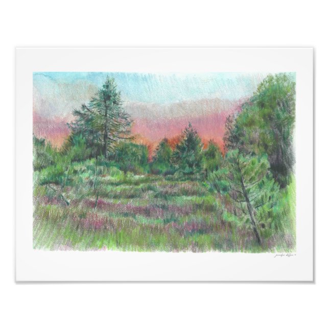 Beautiful Landscape Art Trees Pink Sky Night Photo Print (Front)