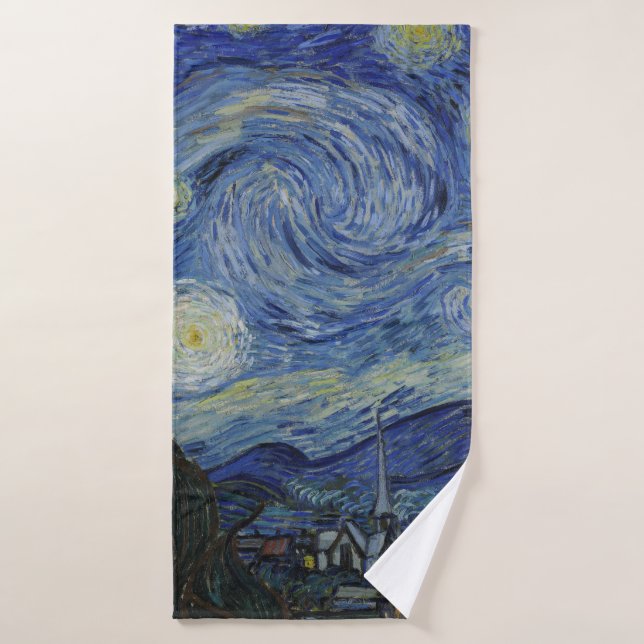 Beautiful Landscape Blue Night Sky Golden Stars Bath Towel Set (Bath Towel)