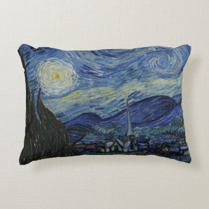 Beautiful Landscape Blue Night Sky Golden Stars Decorative Cushion