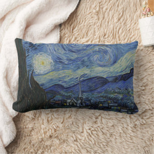 Beautiful Landscape Blue Night Sky Golden Stars Lumbar Cushion