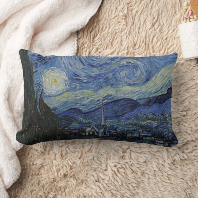 Beautiful Landscape Blue Night Sky Golden Stars Lumbar Cushion (Blanket)