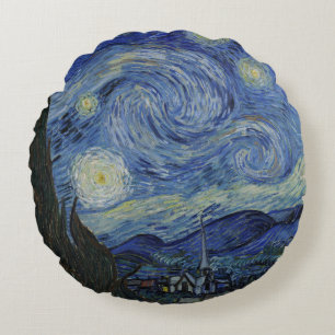 Beautiful Landscape Blue Night Sky Golden Stars Round Cushion