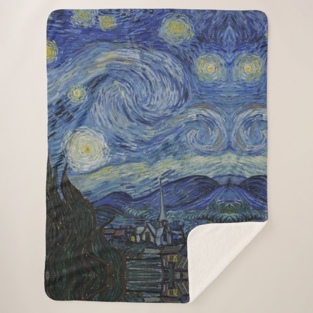 Beautiful Landscape Blue Night Sky Golden Stars Sherpa Blanket (Front)