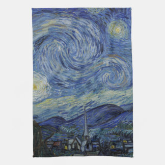 Beautiful Landscape Blue Night Sky Golden Stars Tea Towel