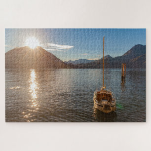 Beautiful landscape of Lake Como with boat, Italy Jigsaw Puzzle